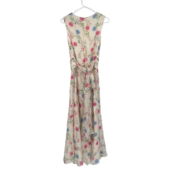 Adrianna Papell Cream Pink Floral Sleeveless Silk Maxi Dress Size 10 Women’s - Picture 3 of 6